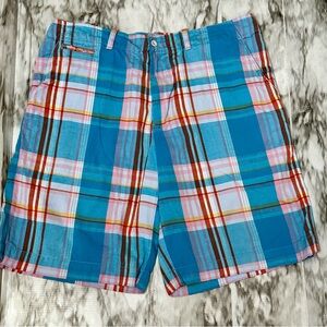 Colorful Plaid Shorts Distressed Vintage Vibes Summer Fun Bermuda Length Size 36